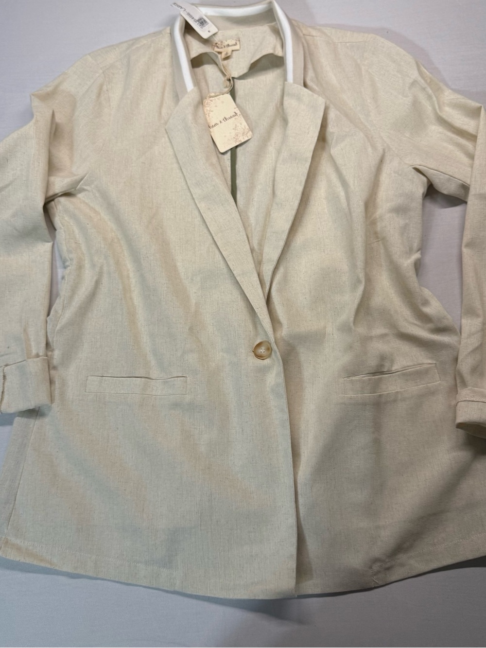 Hem & Thread Light Cream Linen Look Single-Button Women's Blazer